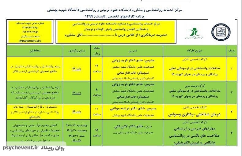 کارگاه روانشناسی دانشگاه شهید بهشتی